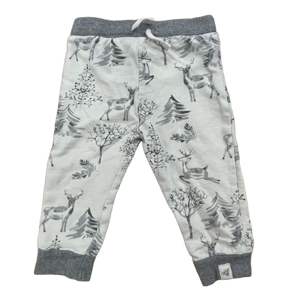 Burt’s Bees Baby Sweatpants White & Gray Deer & Trees Baby Boy Size 6-9 Months
